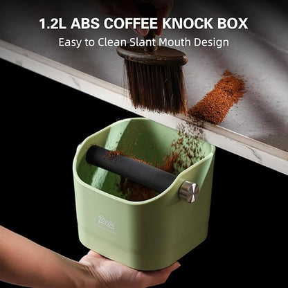 Espresso Knock Box - Bincoo Espresso Machine Knock Box/Espresso Grounds Knock Box, Barista Style Coffee Knock Box for Grounds with Removable Shock-Absorbent Knock Bar and Anti-Slip Base. (Green)