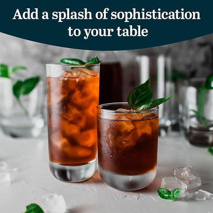 Libbey Polaris Tumbler and Rocks Glass Set, Elegant Drinkware Glasses Set,, Tall Drinking Glasses with Modern Clean Lines, Dishwasher Safe Drinking Glasses Set of 16