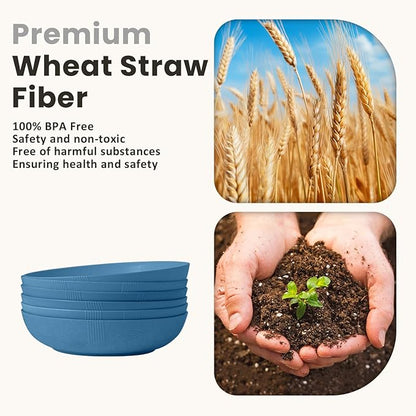 Homienly Large Wheat Straw Salad Bowls - Set of 6, 65 OZ, 10 Inch, Microwave & Dishwasher Safe - Navy Blue