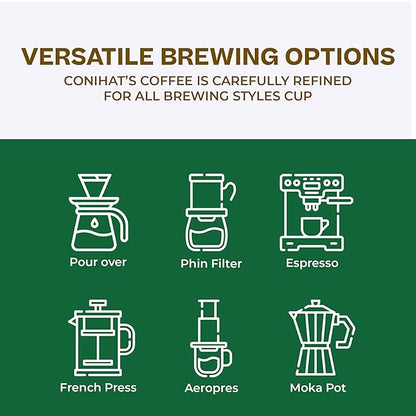 Conihat Whole Bean Coffee - 100% Vietnamese Premium Arabica, Medium Roast, Fruity, Caramel & Hazelnut Notes, Rich & Smooth, Low Acid, Single Origin, Hand-Picked, 8.8 Oz Bag