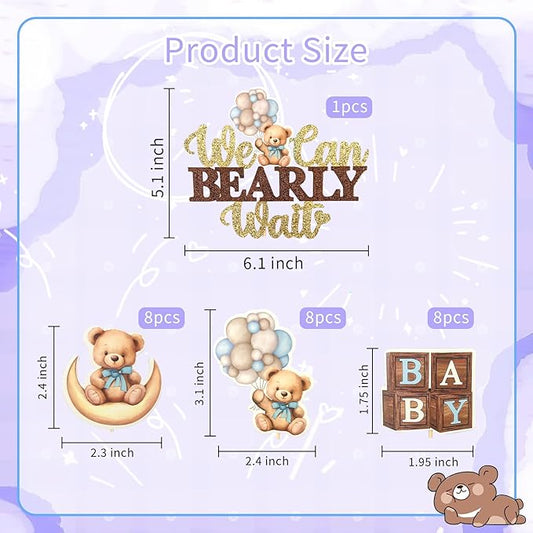MEMOVAN Bear Baby Shower Cupcake Topper 25pcs We Can Bearly Wait Cake Cupcake Topper Bear Cake Cupcake Decoration for Baby Boy We Can Bearly Wait Bear Theme Birthday Baby Shower Gender Reveal Party