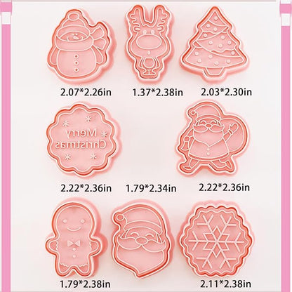 8Pcs Christmas Cookie Cutters, 3D Plastic Snowflake, Santa, Tree, Snowman Design Biscuit Mould and Cutters