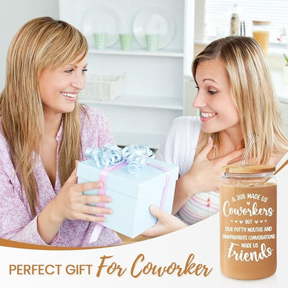Coworker Gift for Women - 16oz Can Glass Coffee Cup - Funny Work Bestie Gift - Farewell Going Away Present for Female Colleagues and Friends