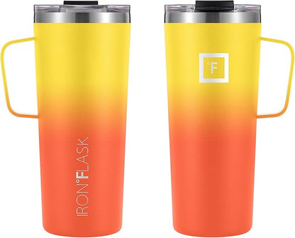 IRON °FLASK Grip Coffee Mug - Leak Proof, Vacuum Insulated Stainless Steel Bottle, Double Walled, Thermo Travel, Hot Cold, Water Metal Canteen - Fire, 24 Oz - Rubber Bottom