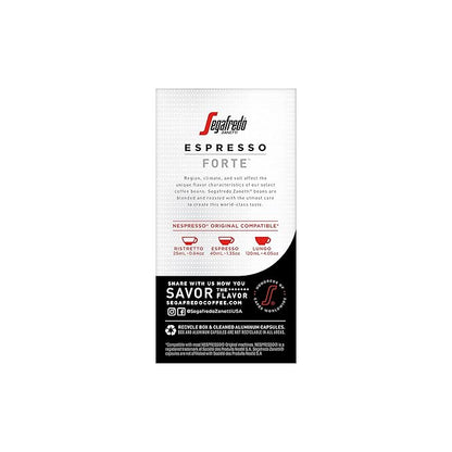 Segafredo Zanetti Espresso Capsules – Aluminum Pods for Nespresso Original Machines – Extra Dark Roast Premium Espresso with a Bold Aroma – Smoky, Intensity 12 – Forte, 10 Count