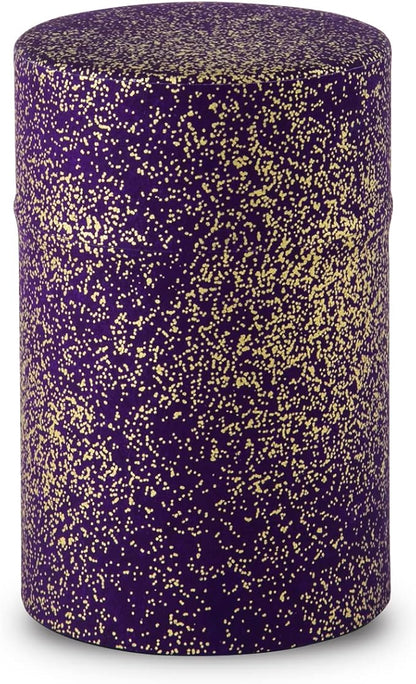 NOREN Japanese Tea Canister Tin (Yuzen Washi Paper), 3.5oz Size Made in JAPAN with Includes Inner Lid of Airtight Damp-Proof/Kitchen Jar for Loose Leaf Coffee Tea Spice and More (Gold and Purple)