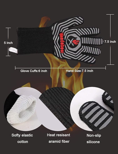 WEEDABEST Hot BBQ Gloves Heat Resistant Kitchen Oven Mitts Professional Long Heat Resistant Cooking Gloves for Grill,Grilling,Smoker,Barbeque,13.5 inch-Blue