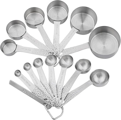 Measuring Cups and Spoons Set 14, 18/8 Stainless Steel Measuring Cups and Spoons Set for Baking & Kitchen, Metric & US Metal 6 Measuring Cups and 7 Measuring Spoons with 1 Leveler