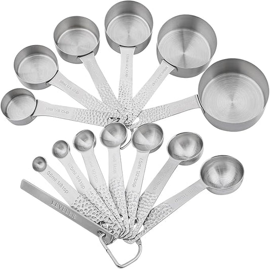 Measuring Cups and Spoons Set 14, 18/8 Stainless Steel Measuring Cups and Spoons Set for Baking & Kitchen, Metric & US Metal 6 Measuring Cups and 7 Measuring Spoons with 1 Leveler