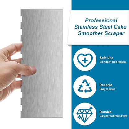 2 Pieces Stainless Steel Cake Scraper Large Double Sided Patterned Edge Stripe Edge Smoother Scraper Cake Decorating Comb Pastry Cutter for Mousse Butter Cream Decoration(9 x 3.4 Inches)