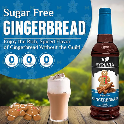 Syruvia Sugar Free Gingerbread Syrup for Coffee, Flavored Syrup for Drinks, Lattes, and Desserts – 25.4 fl oz