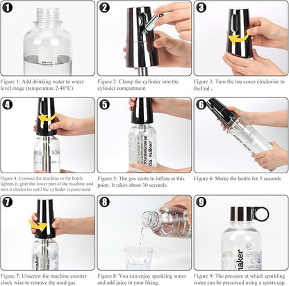 Portable Soda Siphon, 1L Travel Sparkling Water Maker Machine for Home & Outdoor, Carbonated Water Soda Streaming Machine, Soda Maker for Cocktails or Fizzy Drink, 8 gram CO2 Cartridges(Not Included)