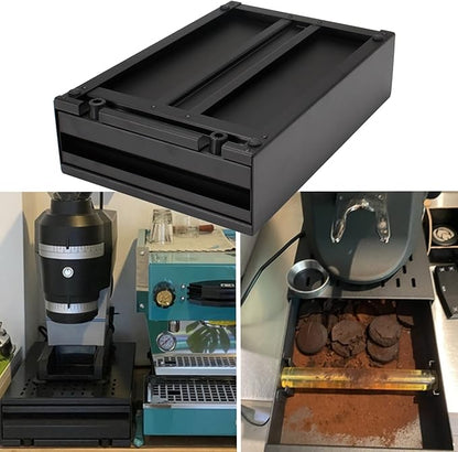 Espresso Knock Box Drawer, Stainless Steel Pull-Out Style Coffee Grounds Powder Container Bin for Cafes Restaurant Home Bar, Large, 14.96 x 10.03 x 3.93 inch (Black)