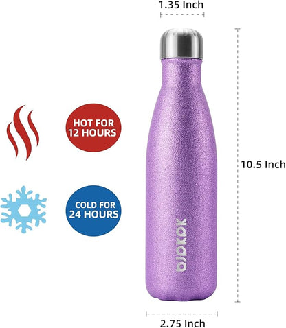 BJPKPK Insulated Water Bottles 17oz Stainless Steel Sports Water Bottles Keep Cold for 24 Hours and Hot for 12 Hours,BPA Free,Glitter Purple
