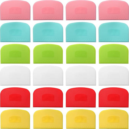 Uiifan 24 Pcs Plastic Bench Scraper with Scale Flexible Dough Multipurpose Cake Cutter Pizza Dough Spatula Food Scraper Tool Gift for Bread Pastry Fondant Icing, 6 Colors