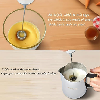 Electric Milk Frother Handheld,Travel Coffee Drink Mixer Batteries Included, 304 Stainless Steel Whisk for latte Cappuccino,Bulletproof Coffee Hot Chocolate,Egg White