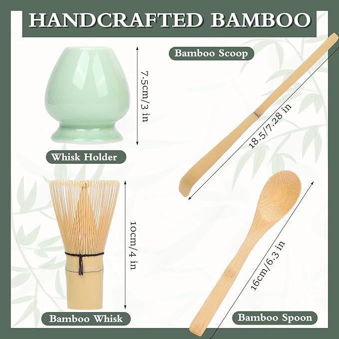 Matcha Whisk Set Matcha Whisk Matcha Set with Holder Bamboo Whisk Scoop Spoon Unique Gifts for Ceremony Gift Japanese Tea Tools for Tea Enthusiasts Green