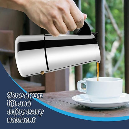 2 Cup Moka Pot Stainless Steel 100ml Italian Espresso Coffee Maker Stovetop Coffee Makers Mocha Pot Percolator Greca Coffee Maker for Induction Stove Portable for Easy Brewing Straight
