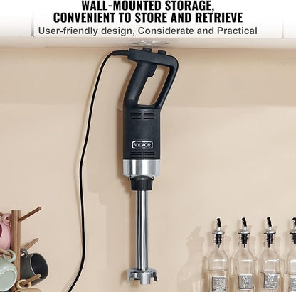 VEVOR Commercial Immersion Blender, 750W 12" Heavy Duty Hand Mixer, Variable Speed Kitchen Stick Mixer with 304 Stainless Steel Blade, Multi-Purpose Blender for Soup, Smoothie, Puree, Baby Food