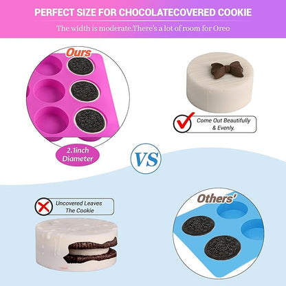 Sakolla 3 Pcs Round Chocolate Cookie Molds, 12-Cavity Cylinder Silicone Molds, Perfect for Chocolate Covered Cookie, Cake, Candy, Pudding, Mini Soap (2 Rose Red & 1 Blue)