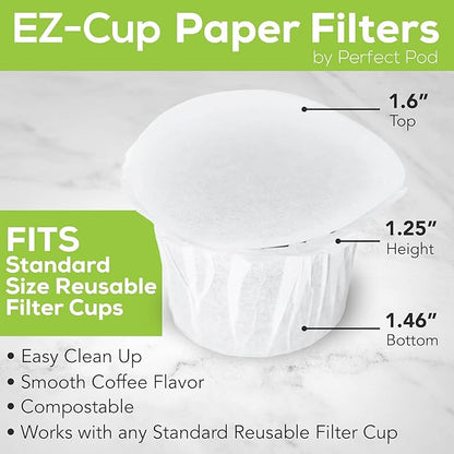 Perfect Pod EZ-Cup Disposable Paper Filters with Patented Lid Design for Reusable Coffee Pods - 4 Pack (200 Filters)