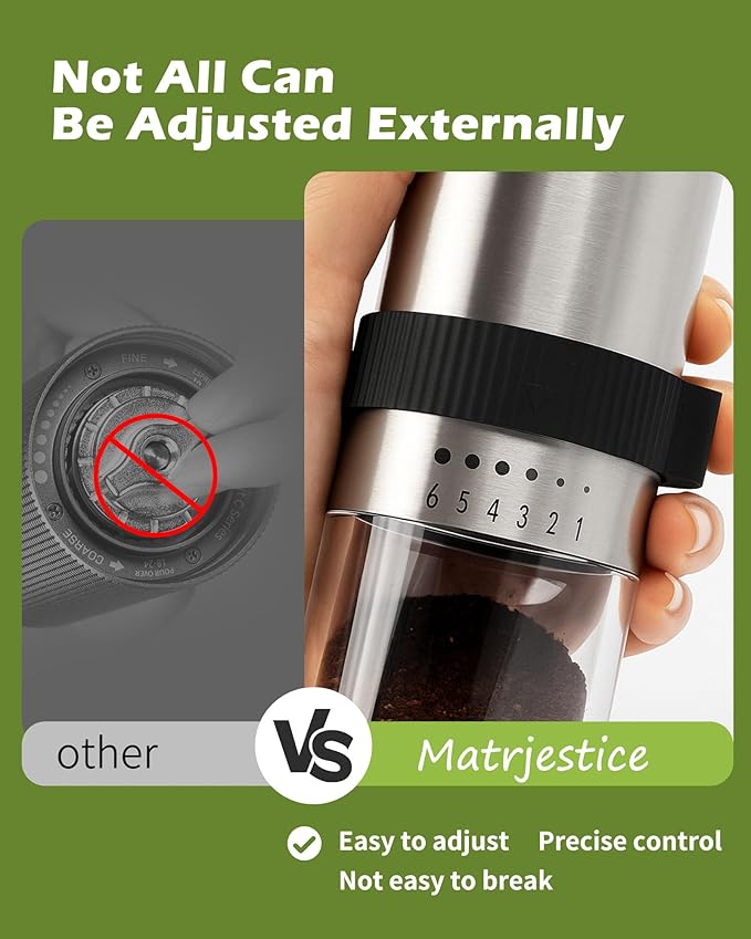 Manual Coffee Grinder with Stainless Steel Burr - 1.12oz Capacity Handheld Mill for Espresso, Drip, Cold Brew with 6 Adjustable Settings & Quiet -Extra Fine Grinding (Ceramic Burr)