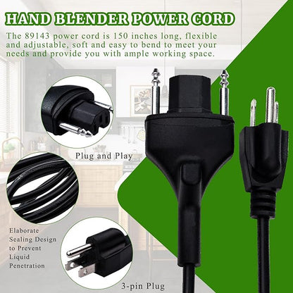 Immersion Blender Power Cord Replacement Replace 89143 Fit for Robot Coupe Blenders MP Series MP350 MP450 MP550 MP600 MP800 Turbo Combi Series C Blender Extended Cords Parts 3-pin Plug 150" Black