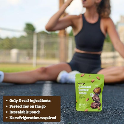 Realsy Almond Butter Filled Medjool Dates, Organic Dates with No Sugar Added, Gluten-Free, Vegan, Good Source of Fiber, Low Glycemic Index, All Natural Healthy Snack, (10 Pack)