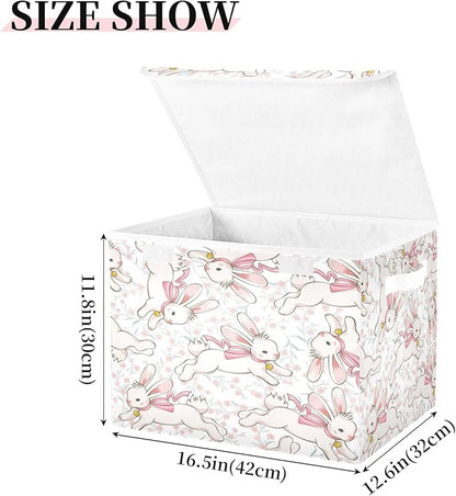susiyo Cute Running Bunny fabric storage baskets with lids,Collapsible Storage Boxes,Foldable storage boxes with handles for Home,Office,Closet Organization
