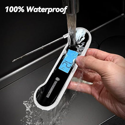 0.5 Sec Instant Read Meat Thermometer Digital with ±0.5℉ Precision, 100% Waterproof Auto Flip Bright LCD Screen, Motion Sensing Food Thermometer for Cooking Kitchen Oven Grill Candy BBQ, White