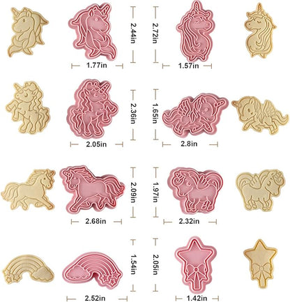 8 Pcs Unicorn Cookie Cutters Set Baking Molds 3D Unicorn Press type Cookie Cutter for Baking, Fondant, Cheese, and Pastries
