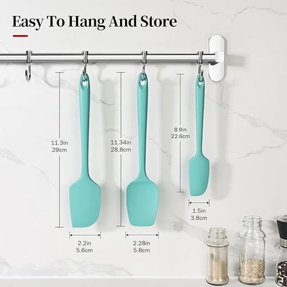 600ºF Heat Resistant Spatulas, High Heat Food Safe Semless Kitchen Silicone Scraper Set for Cooking Baking Mixing Scraping Stirring Nonstick Cookware Pan Bowl (3Pcs,Turquoise)