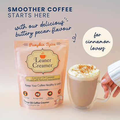 Leaner Creamer Coconut Creamer with Superfood Ingredients – Non-Dairy, Sugar-Free, Keto, Gluten-Free Powdered Coffee Creamer – Pumpkin Spice – 280g
