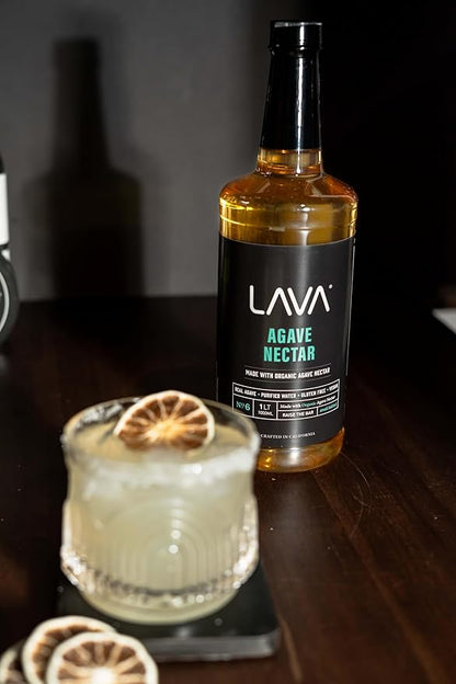 LAVA Premium Light Agave Nectar for Cocktails made with Raw Blue Organic Agave 33.8oz (1000ml). Natural sweetener, Non-GMO, Vegan, Gluten Free. Perfect for Margaritas, Tequila, or Mezcal Cocktails.