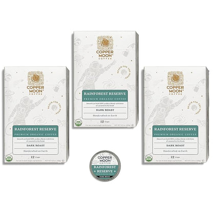 Copper Moon Single Serve Coffee Pods for Keurig K-Cup Brewers, Dark Roast, Rainforest Reserve Blend, 36 Count