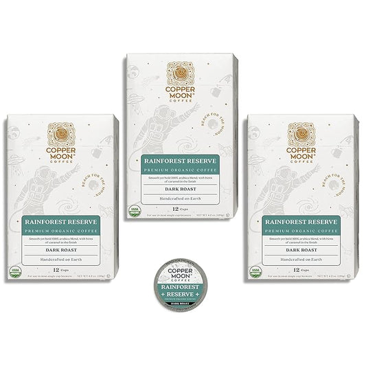 Copper Moon Single Serve Coffee Pods for Keurig K-Cup Brewers, Dark Roast, Rainforest Reserve Blend, 36 Count