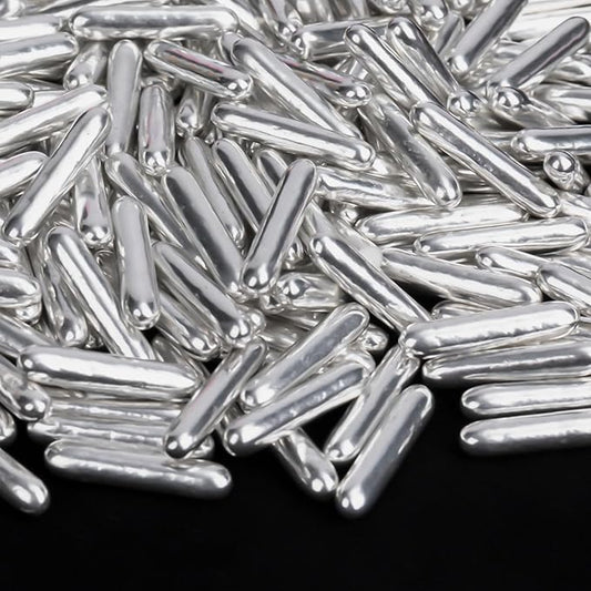 Twisweet Silver Rods Sprinkles, Edible Sugar Sprinkles for Cake Decorating, Candy Rods for Baking Cake Topper Ice Cream Cupcake Cookie Donut Decorations, Wedding Valentines Birthday Party Christmas Easter Supplies (130g/4.58oz)
