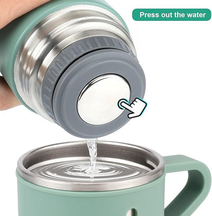 Stainless Steel Thermo 500ml/16.9oz Vacuum Insulated Bottle with Cup for Coffee Hot drink and Cold drink water flask.(Green,Set)