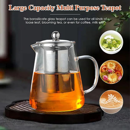 1300ml(44oz) Glass Teapot with Removable Infuser - Stovetop Safe High Borosilicate Clear Teapot for Loose Leaf Tea, Blooming Tea, Home & Office Use