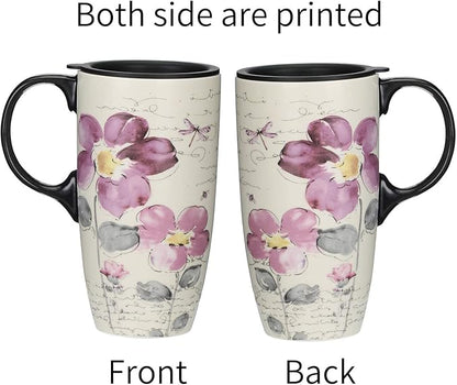 Topadorn Ceramic Latte Mug 17 oz. Coffee Cups with Sealed Lid and Color Box,set of 2