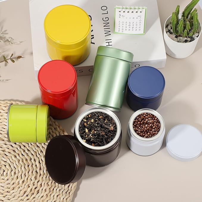 uxcell 2Pcs Round Tea Canisters, 5" x 3" Airtight Metal Tea Containers for Loose Tea, Coffee Beans, Spices - Durable, Compact, and Stylish Storage Tea Tin (Yellow)