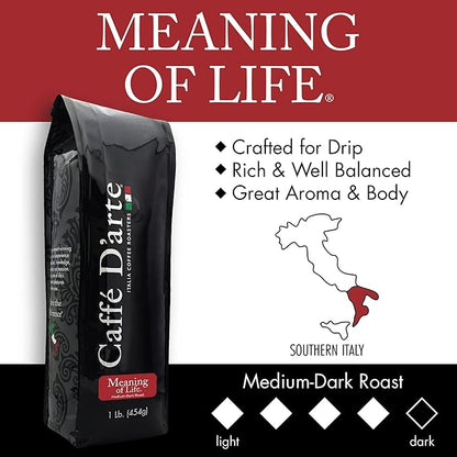 Caffe D'arte Meaning of Life Whole Bean Coffee – Medium Dark Roast, Rich & Well-Balanced Flavor with Great Aroma, Crafted for Drip Brewing, Fresh Roasted in Seattle, 1 Pound (Pack of 2)