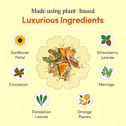 Moringa and Dandelion Tea – With Orange, Cinnamon, Strawberry, and Safflower Petals – Gluten-Free, Vegan, Kosher – Caffeine-Free, Healthy Energy Drink – Herbal Blend for Focus & Wellness (25 Tea Bags)
