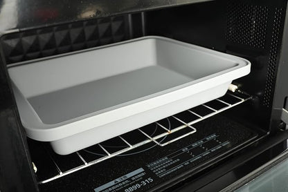 Sunsetbaby Silicone Baking Dish with Handles, Deep Rectangular Bakeware Cake Pan, Compatible with Fancy Panz, for Lasagna, Cake, Brownie or Family Dinner, 12.6 x 9.8 x 2.1 Inch (Grey)