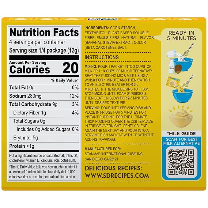Simply Desserts Banana Instant Pudding, Sugar-Free, 6-Pack – Healthy Dessert, Keto Snacks, Vegan & Diabetic-Friendly, Kosher, 1.7 Oz Ea