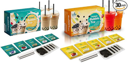 Fusion Select Authentic Bubble Tea Kit Extra Rich (5 Packs) Bubble Tea Drink, Boba Tapioca Pearl, Straws, Popular Bubble Tea Flavors (10 Flavors)