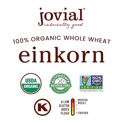 Jovial Organic Einkorn Whole Wheat Flour - Bread Baking Flour for Sourdough, High Protein, Non-GMO, Organic Pizza & Pasta Flour, European Italian Flour, Glyphosate Free - 2 Lb, 3 Pack