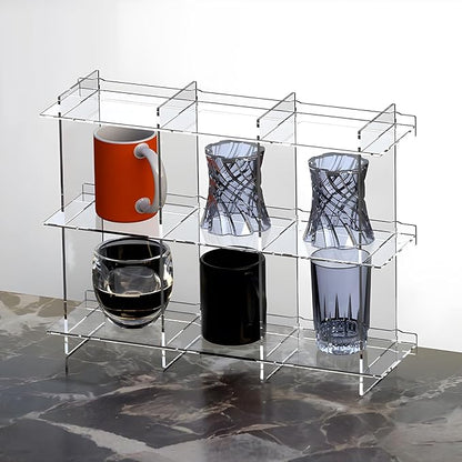 Cup Rack, Acrylic 3-Layer 3-Grid Storage Rack, Stanley Cup Mug Coffee Cup Storage DisplayRack, Kitchen, Office, Home Coffee Bar Storage Rack - Transparent