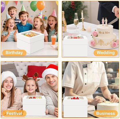15 PCS Cake Boxes 8 Inch, 8x8x8 Inch Cake Box, 8 Inch Cake Box with Window, White Bakery Boxes, Large Baking Boxes, Cajas Para Pasteles, 8x8 Cake Boxes for Birthday, Wedding, Party, Business