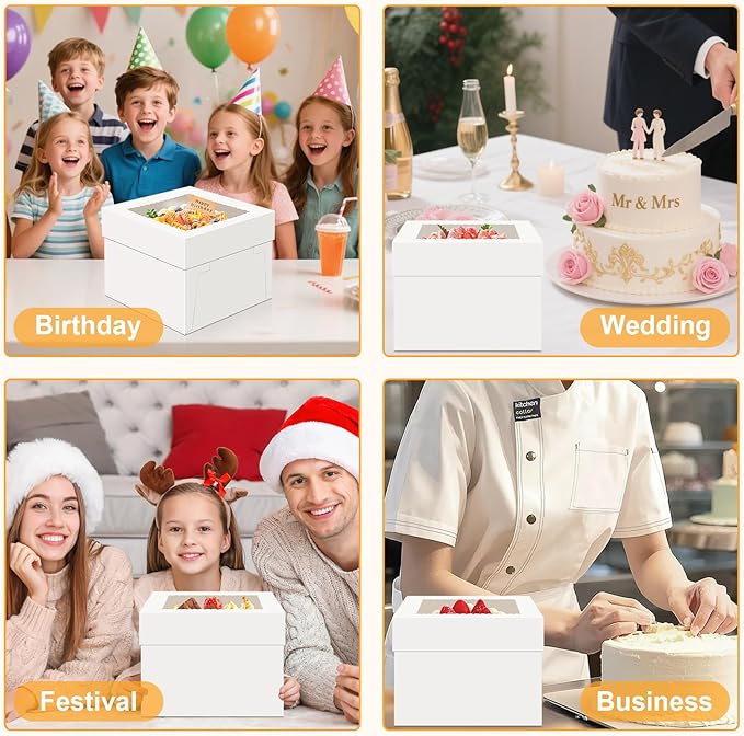 15 PCS Cake Boxes 12 Inch, 12x12x12 Tall Cake Box, 12 Inch Cake Box with Window, White Bakery Boxes, Large Baking Boxes, Cajas Para Pasteles, 12x12 Cake Boxes for Birthday, Wedding, Party, Business